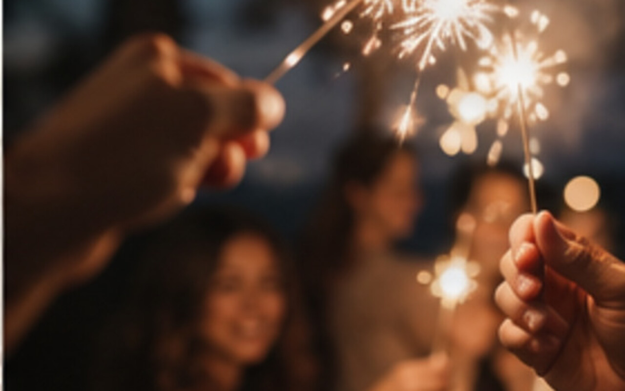 A celebration illuminated by sparklers